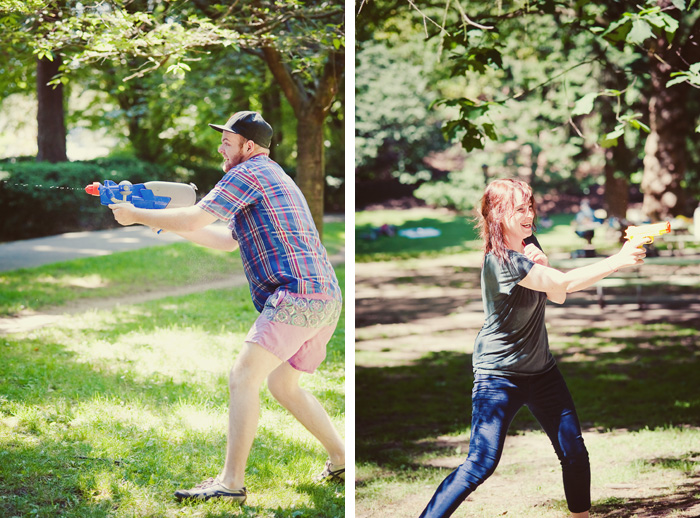 Water Gun Fight In Laurelhurst Park Portland Wedding Photographer