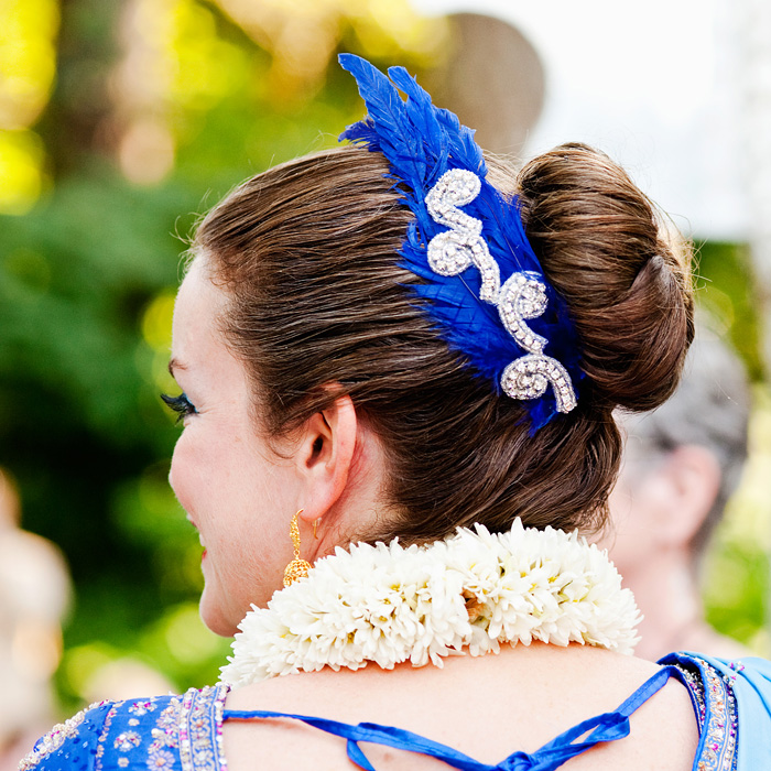 Bridal Veil Lakes Wedding Photographer - Bride Heidi Cody - blue feather hairpiece - Portland Oregon