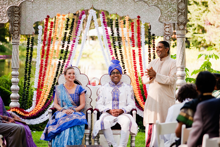 Hindu Wedding - Bride and Groom with Swami - Bridal Veil Lakes wedding - Portland Oregon