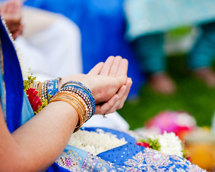 Hindu Wedding - Bride with open palms - Bridal Veil Lakes - Portland Oregon