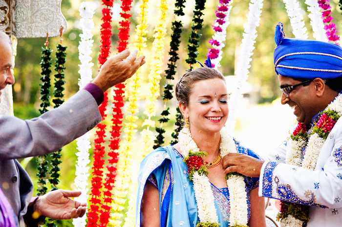 Father of Bride, Robin Cody, throwing rice on bride and groom - Hindu Wedding - Bridal Veil Lakes - Portland Oregon