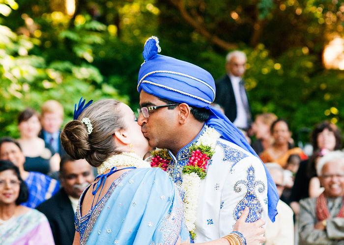 Bride and Groom kiss - Hindu wedding - Bridal Veil Lakes - Portland Oregon