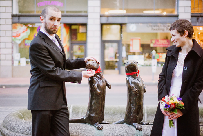 Pioneer Square Wedding: Bride and Groom