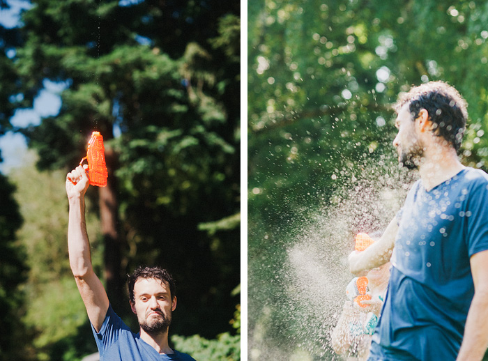 Portland Portrait Photographer - Diptych of a Water Gun Fight in Laurelhurst Park
