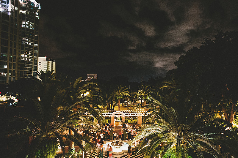 St Petersburg Wedding Photographer - Aerial view of Nats & Drew's outdoor reception at the Vinoy Renaissance Hotel