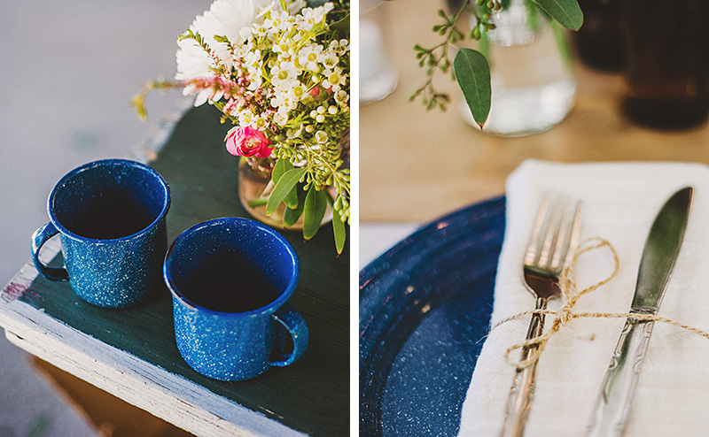 Blue camping dinnerware | Kate & Will's Camp Seely Wedding | Kim Smith-Miller 