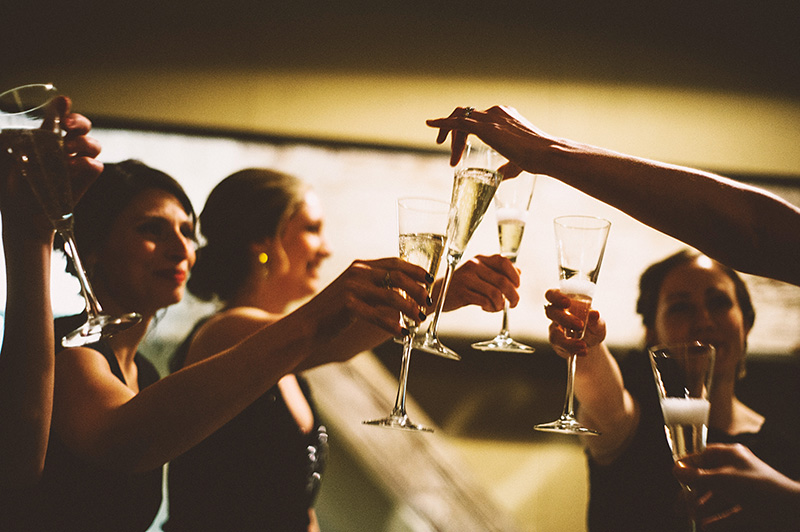 Bridesmaids toasting in the bridal loft - Sodo Park Wedding Photographer