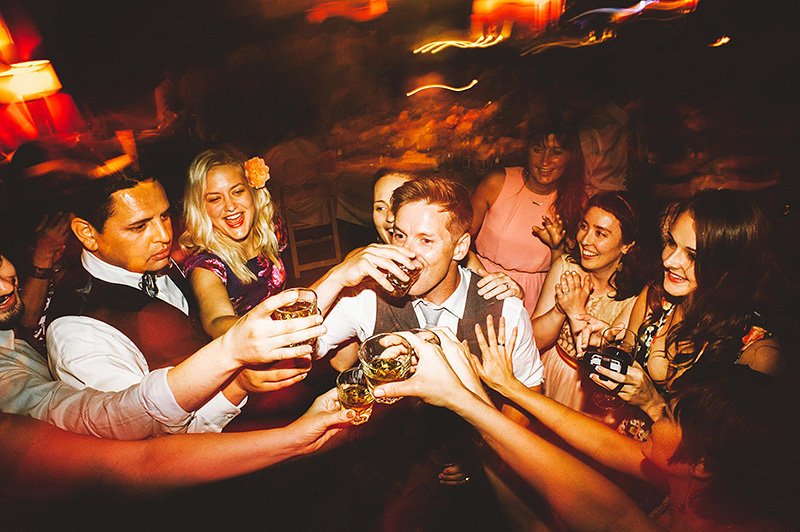 Whiskey Shots on the dance floor at Katie and Marshall's Secret Society Wedding