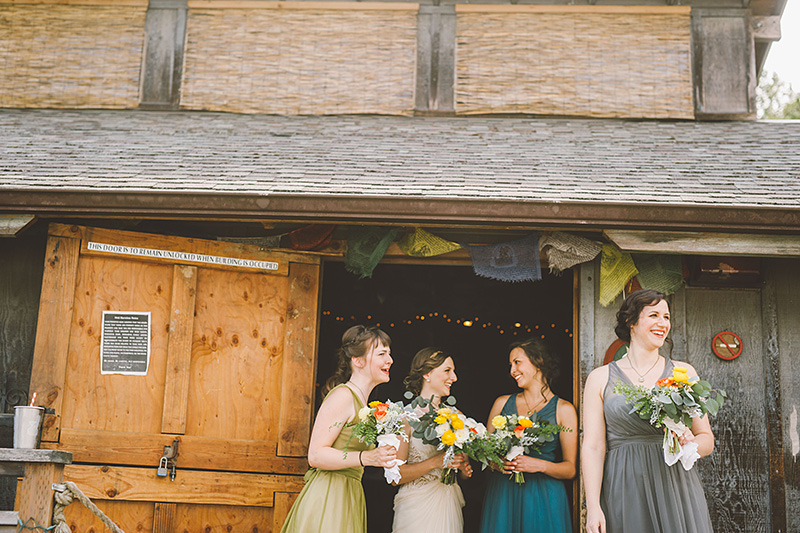 Bride and her bridesmaids gather at the Lucky Barn - Pendarvis Farm Wedding