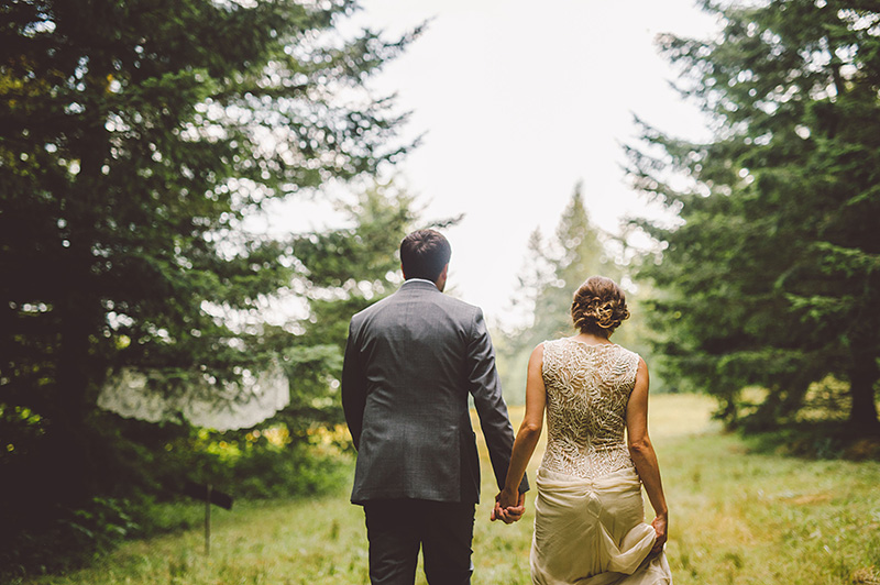 Bride and Groom walking to the reception - Pendarvis Farm Wedding