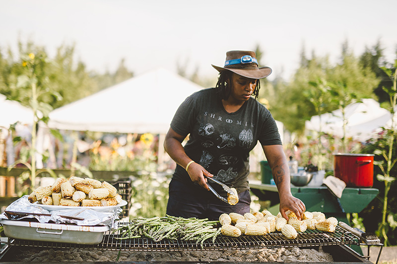 Caterer grilling for the reception - Pendarvis Farm Wedding