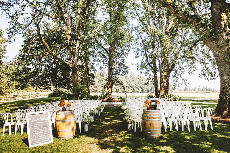 Ceremony site under the trees - Rustic Postlewait's Wedding in Canby, OR