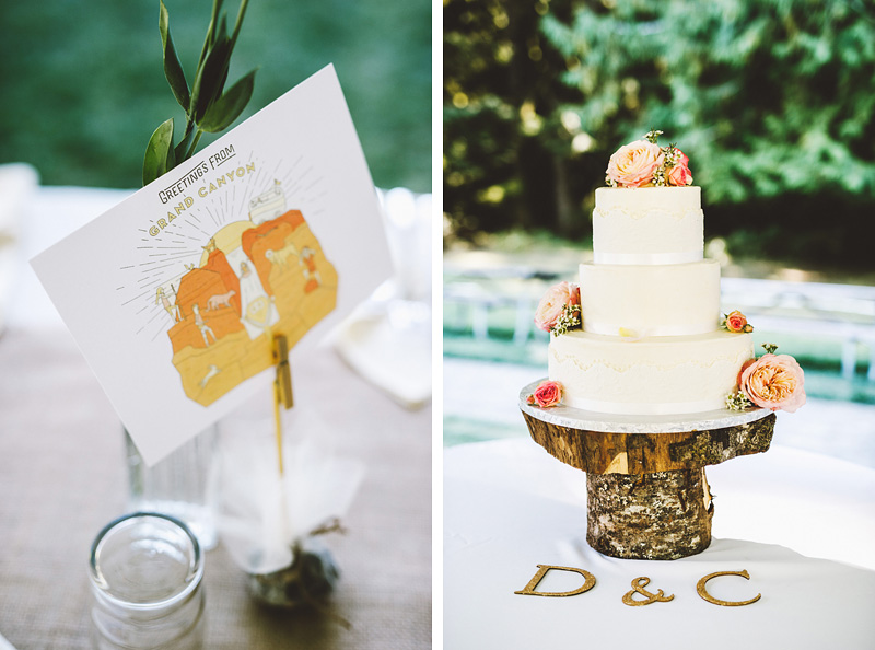 Cake and table decor from Crystal and Dylan's Nature Bridge Wedding