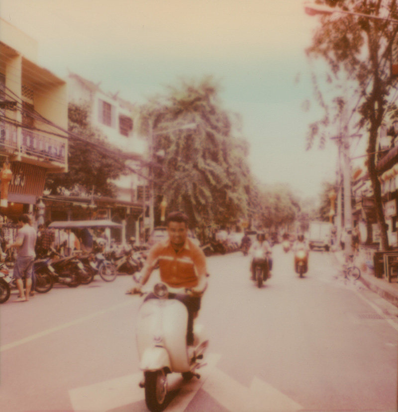 Motorbike traffic in Chiang Mai, Thailand | SLR680 Polaroid