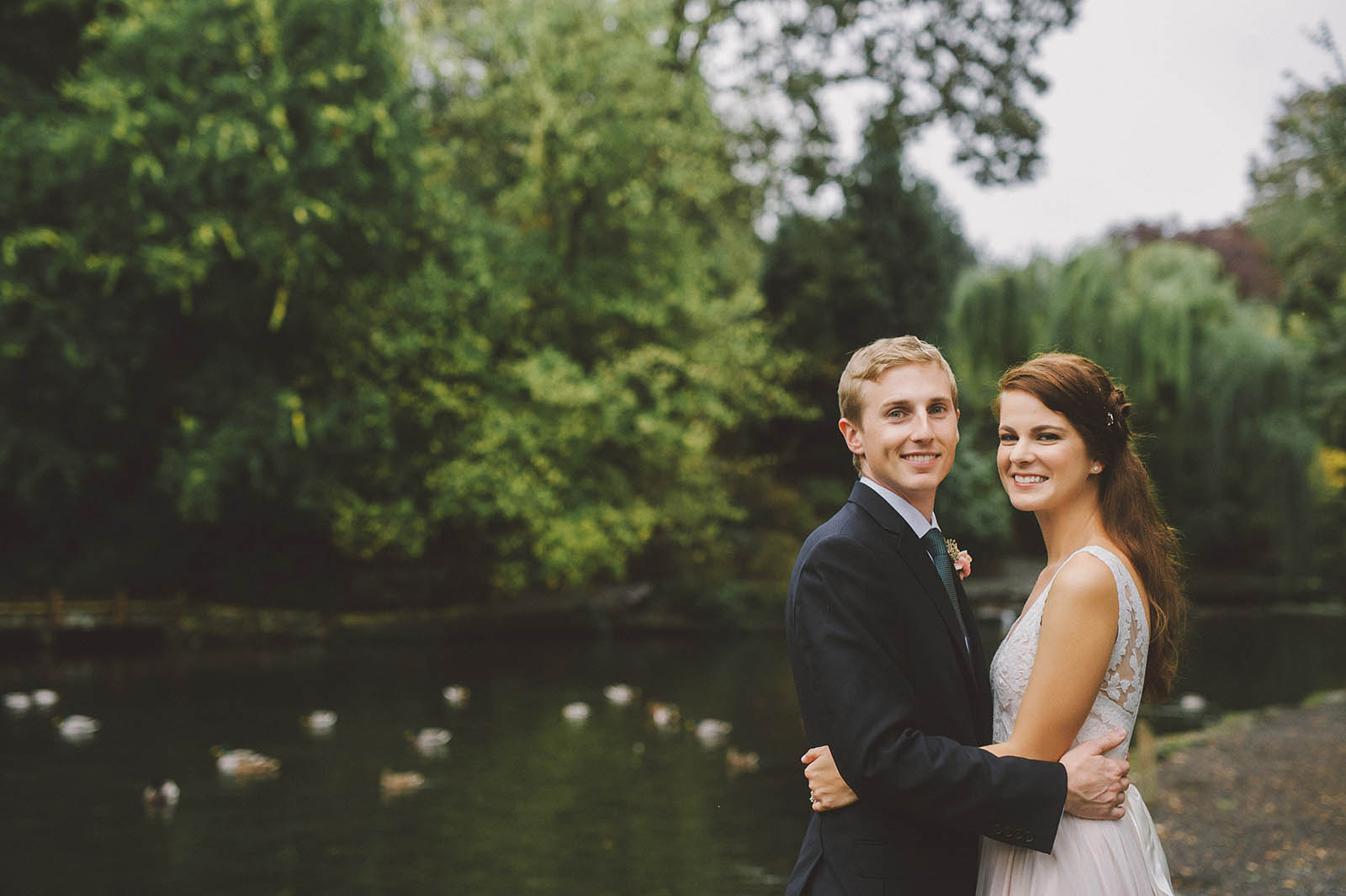 Portraits of Bride and Groom at Crystal Springs Rhododendron Garden