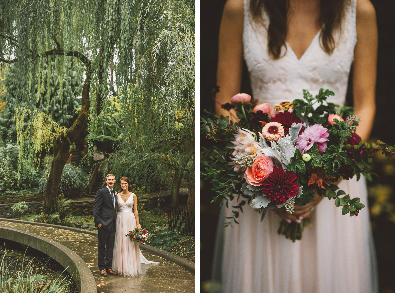 Portraits of Bride and Groom at Crystal Springs Rhododendron Garden