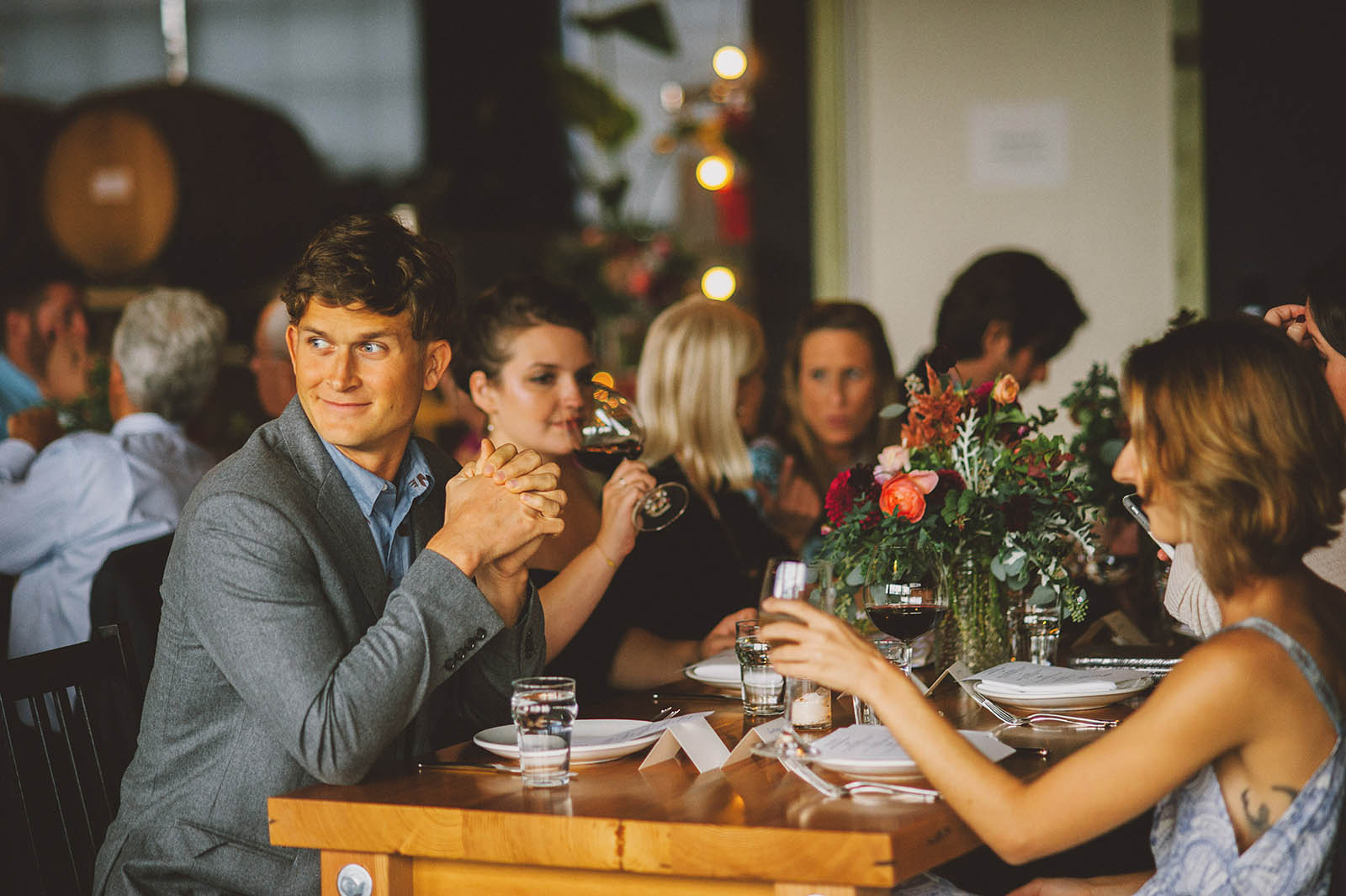 Guests mingling at a Clay Pigeon Winery wedding reception