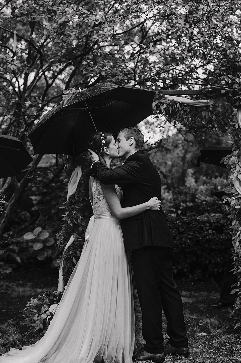 Bride and Groom kissing at a Crystal Springs Rhododendron Ceremony - Best Portland Wedding Photography