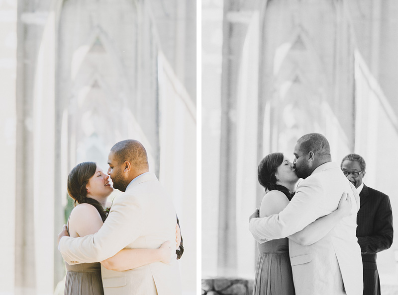St Johns Bridge Wedding - Bridge and Groom's First Kiss