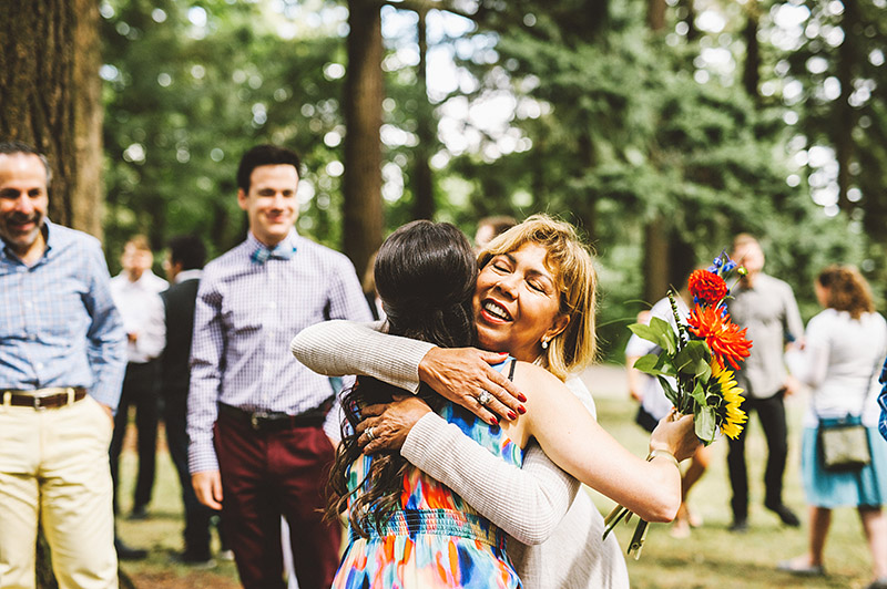 Mount Tabor Wedding - Hugs from guests after the ceremony