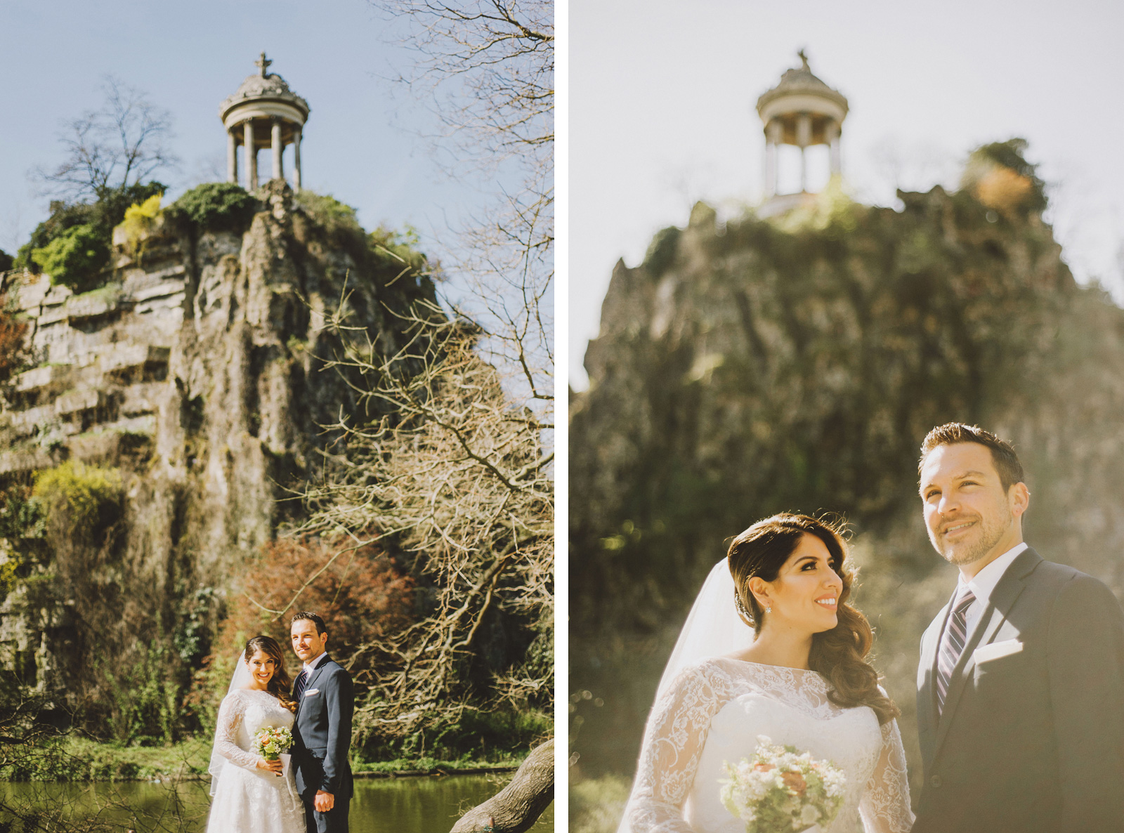 Bride and Groom at their ceremony site | Springtime Paris Elopement at Parc des Buttes Chaumont