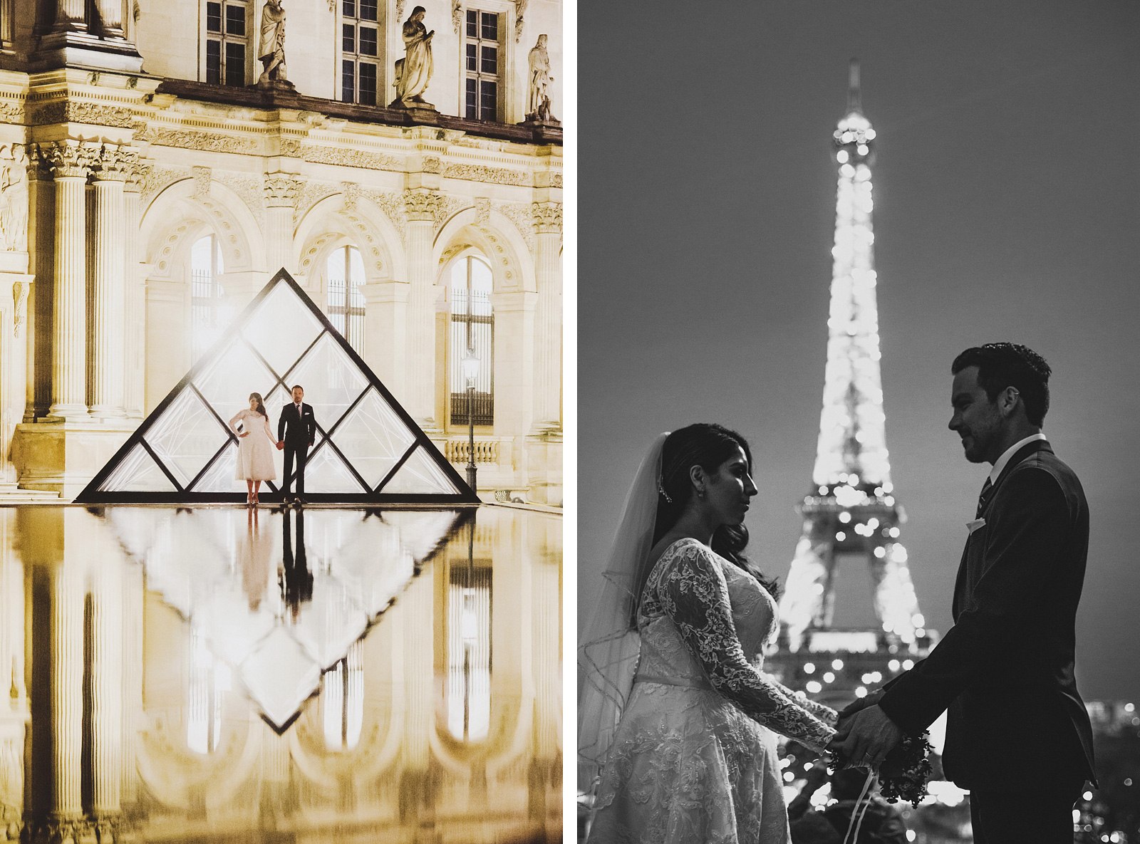 Night portraits at the Louvre and Eiffel Tower | Springtime Paris Elopement at Parc des Buttes Chaumont
