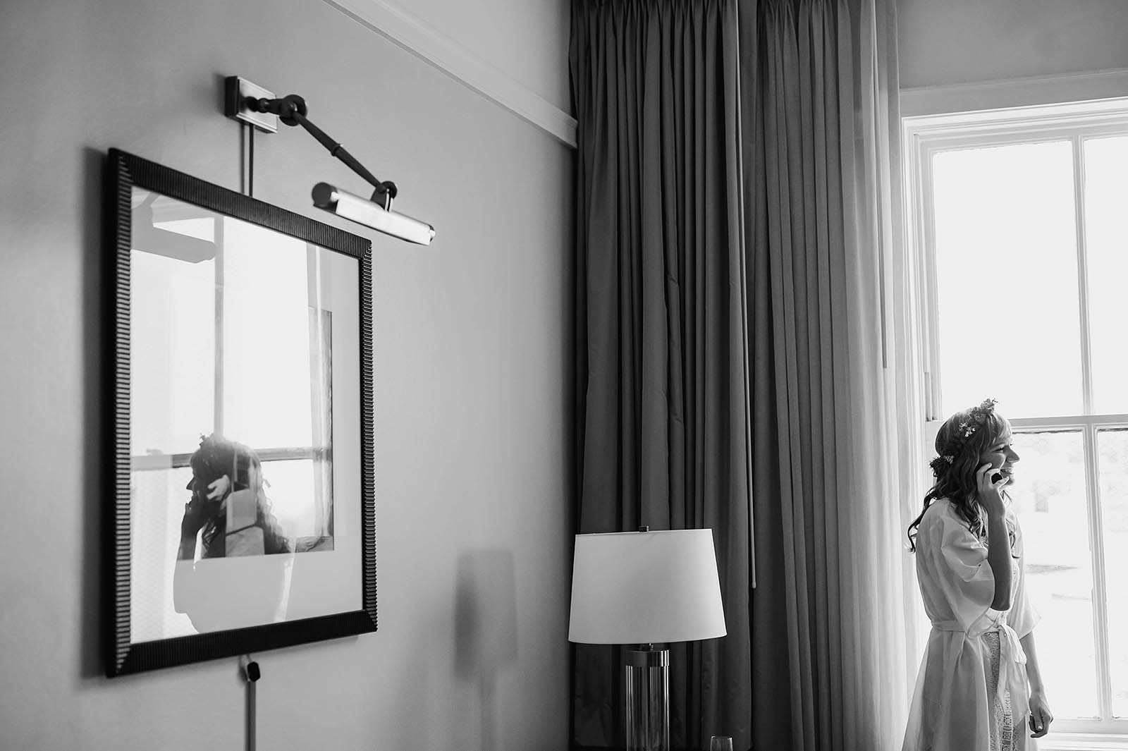 Bride on the phone in hotel | Castaway Portland Wedding