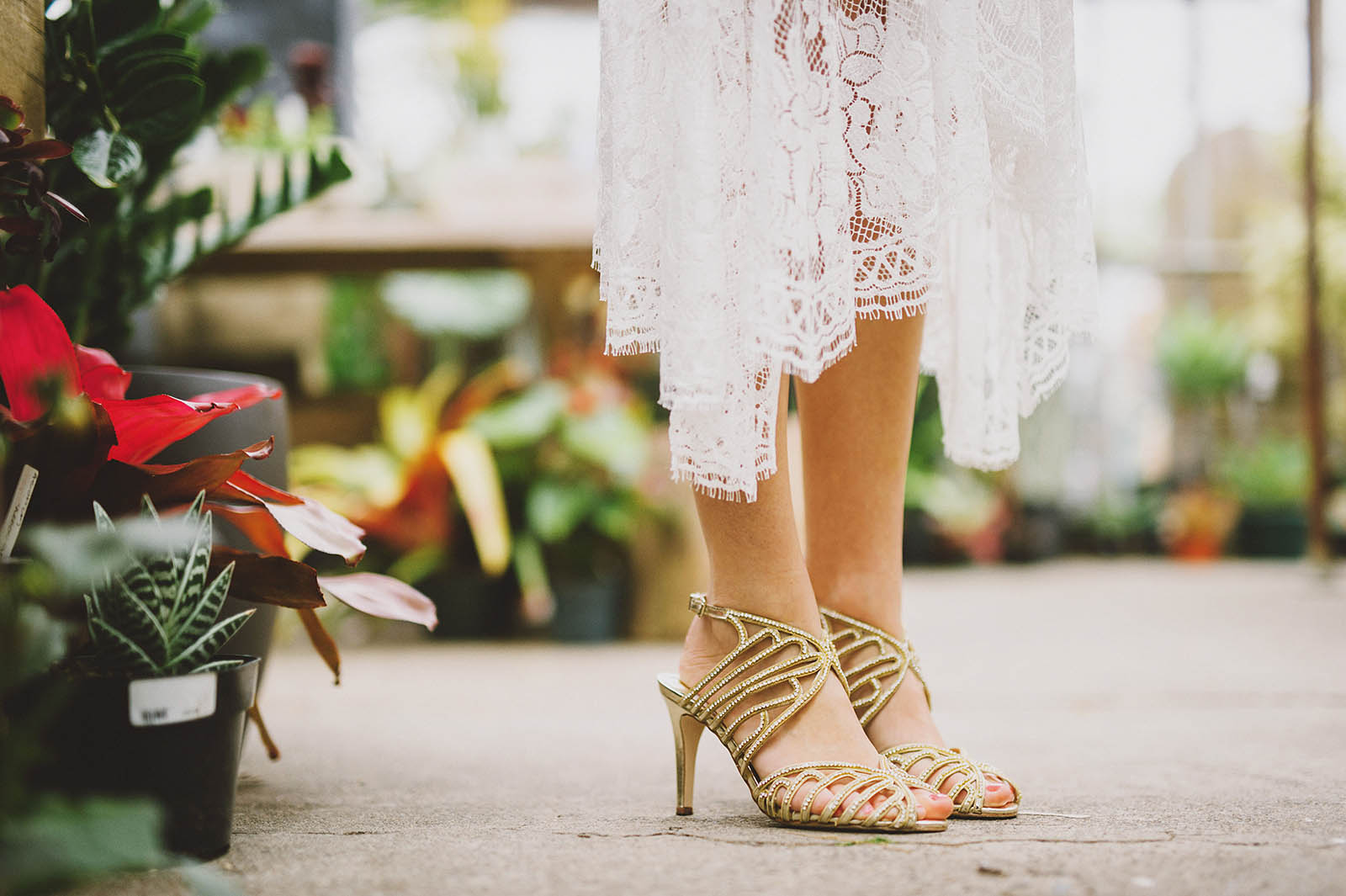 Bride's shoes at the Versailles Garden greenhouse | Castaway Portland Wedding