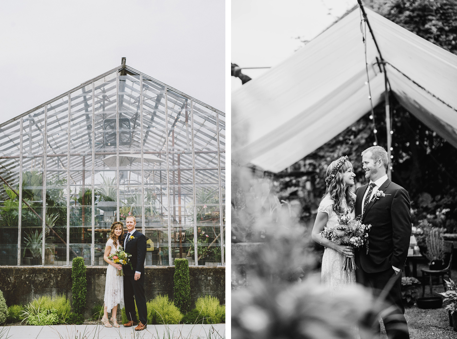 Bride and Groom at Versailles Garden greenhouse | Castaway Portland Wedding