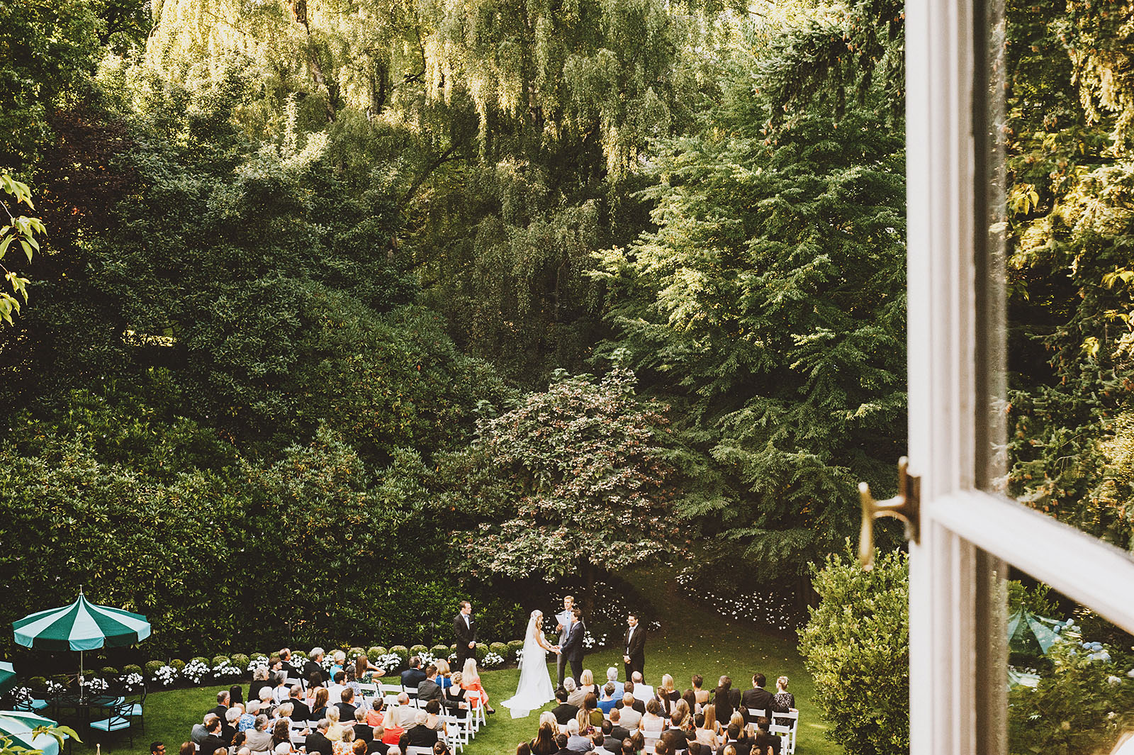 Aerial photo of the ceremony on the lawn | Portland Town Club Wedding