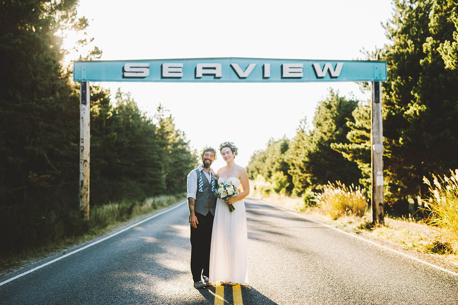 Portraits under the Seaview sign | SouWester Lodge Wedding