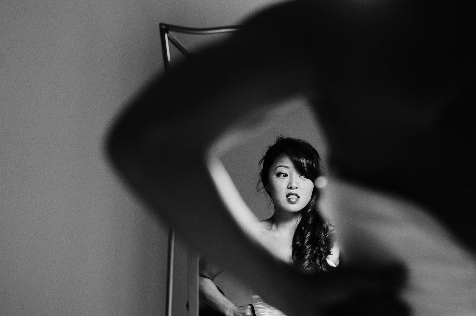 Bride looking in mirror | Lan Su Chinese Garden Wedding