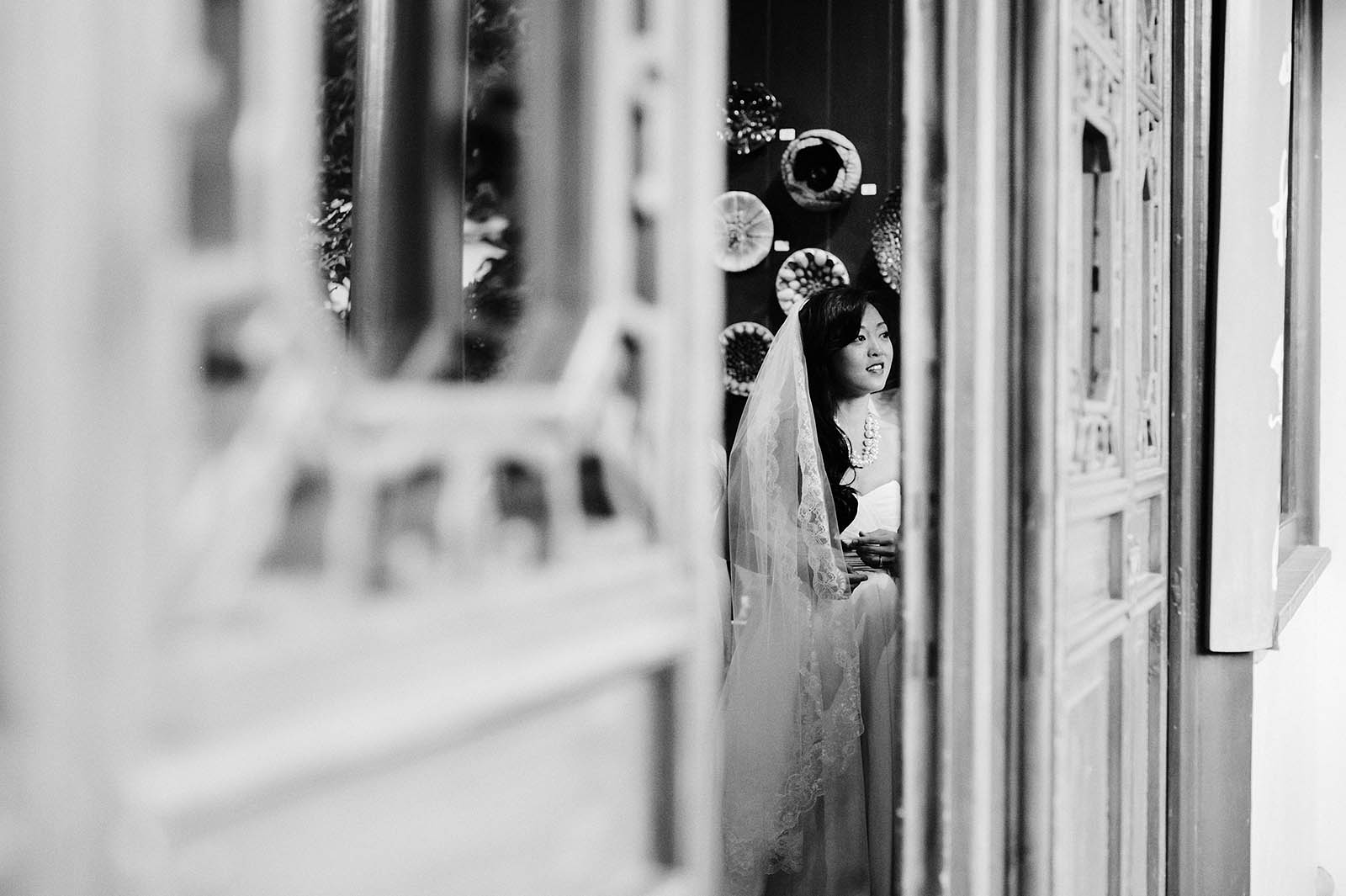 Bride waiting for ceremony to start | Lan Su Chinese Garden Wedding