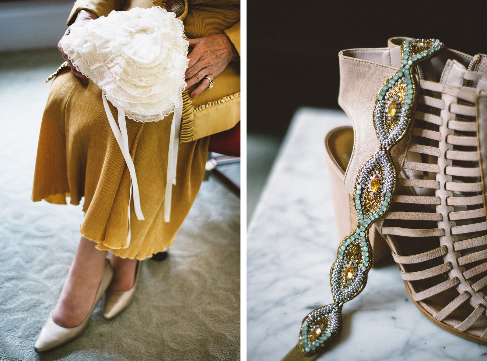 Bride's shoes and ring pillow | San Francisco City Hall Wedding