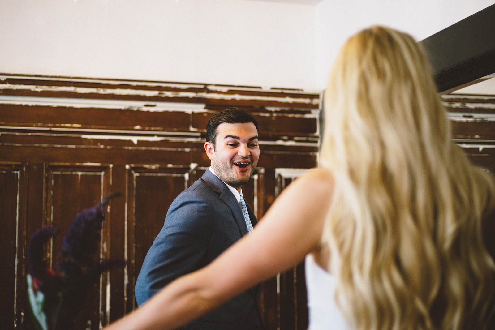 Groom's reaction at the First Look | San Francisco City Hall Wedding