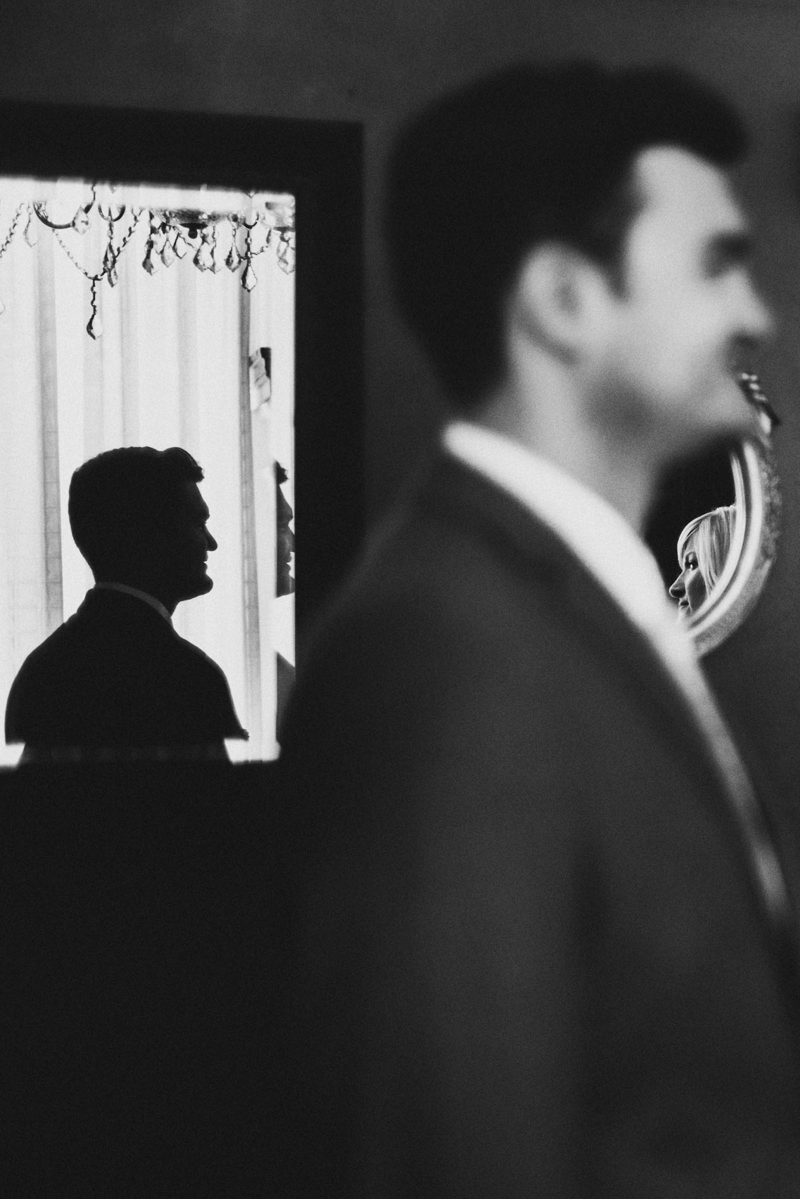 Mirror reflections at the First Look | San Francisco City Hall Wedding