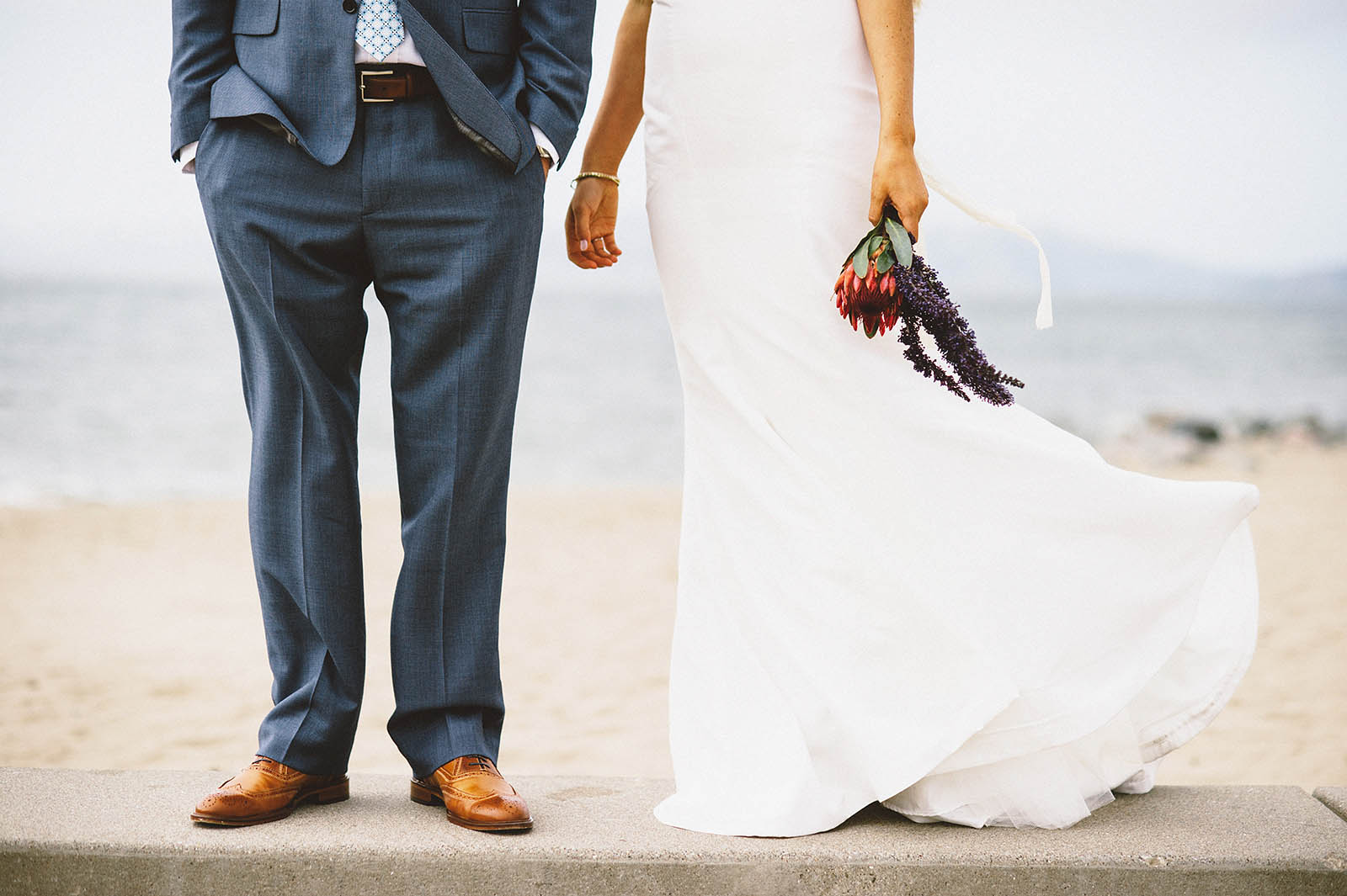 Bride and Groom standing on the beach | San Francisco City Hall Wedding