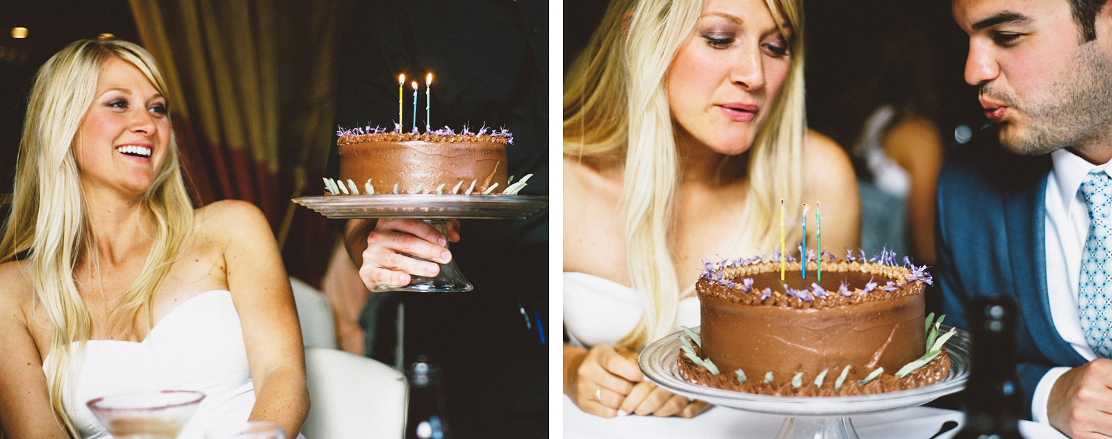 Blowing out candles on their cake | San Francisco City Hall Wedding