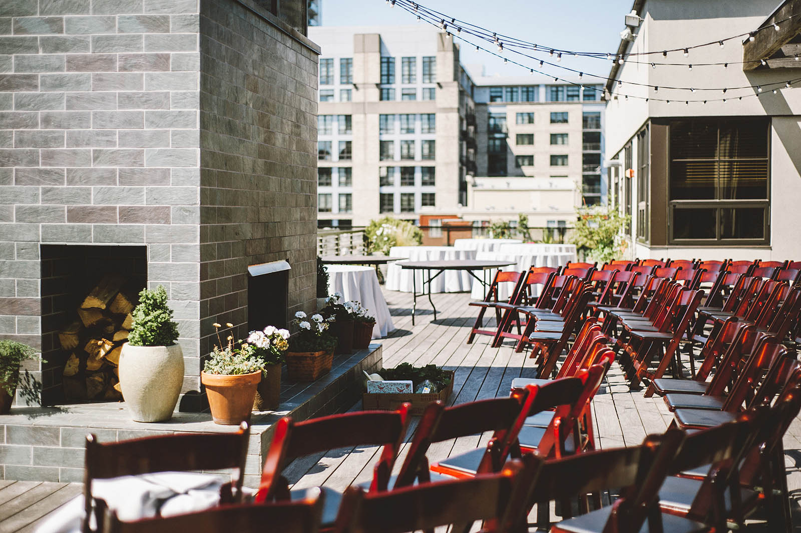 Seating arrangement for the ceremony | Ecotrust Rooftop Wedding in Downtown PDX