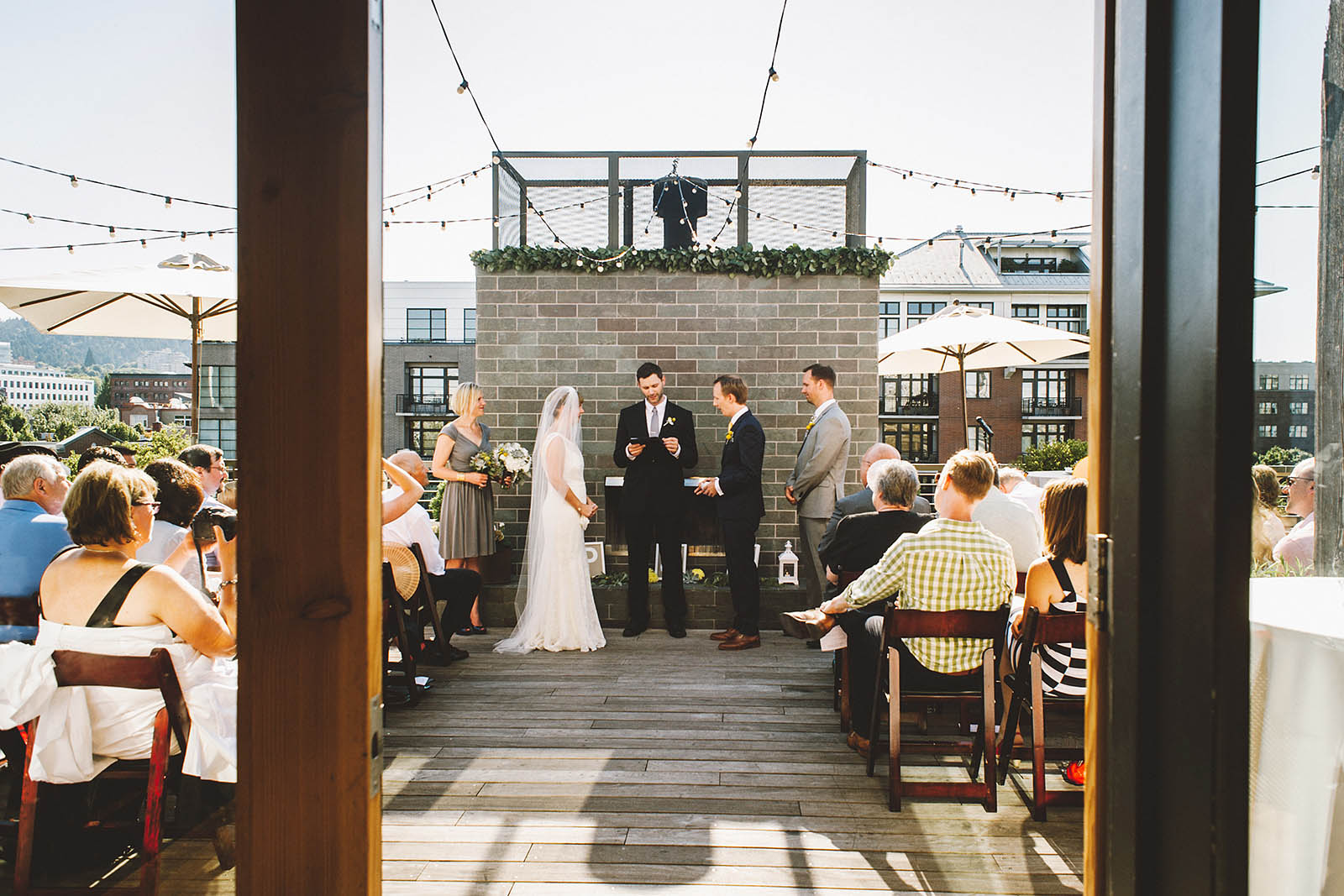 Ceremony view from front doors | Ecotrust Rooftop Wedding in Downtown PDX