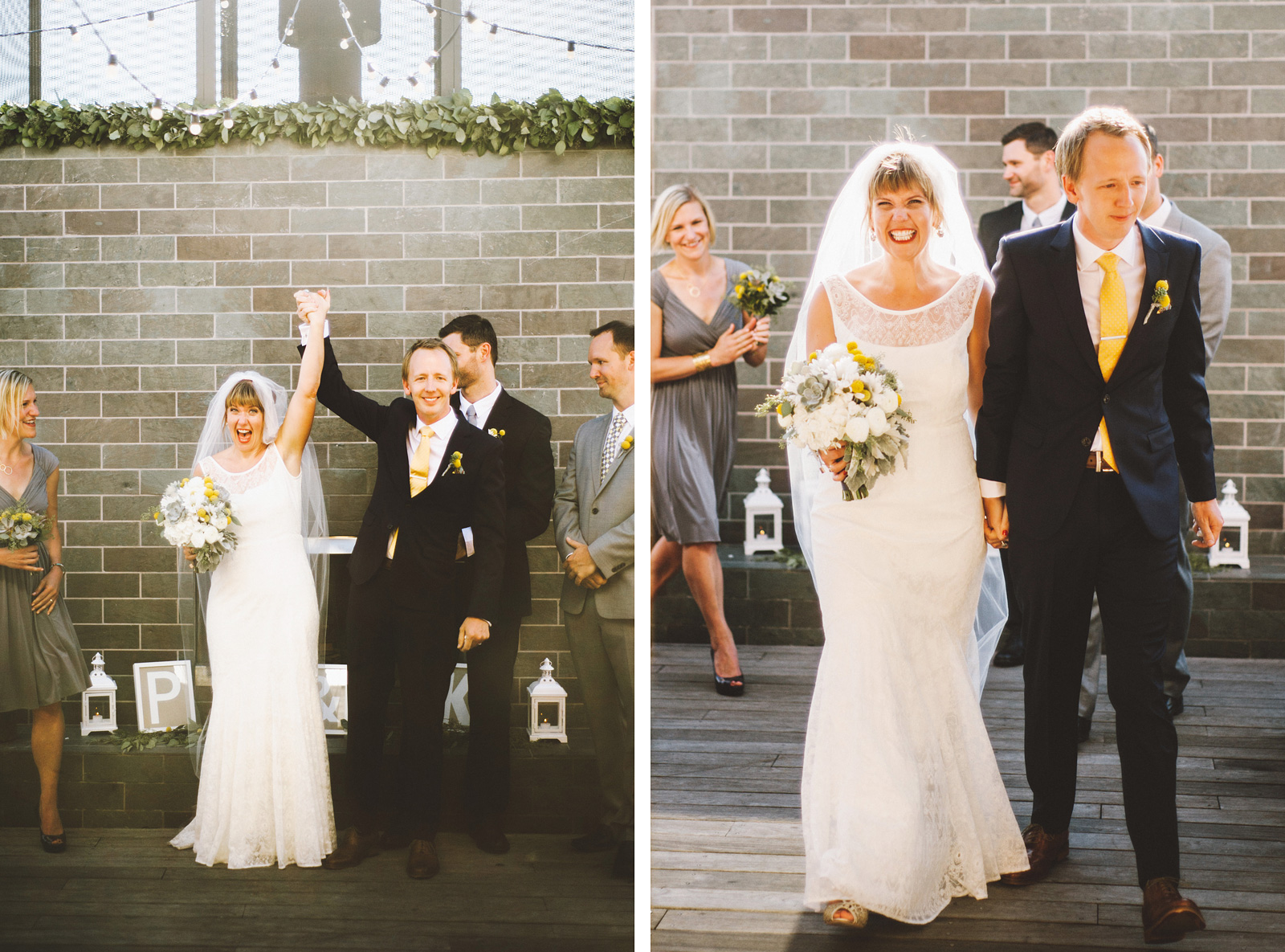 Bride and Groom walking down the aisle | Ecotrust Rooftop Wedding in Downtown PDX