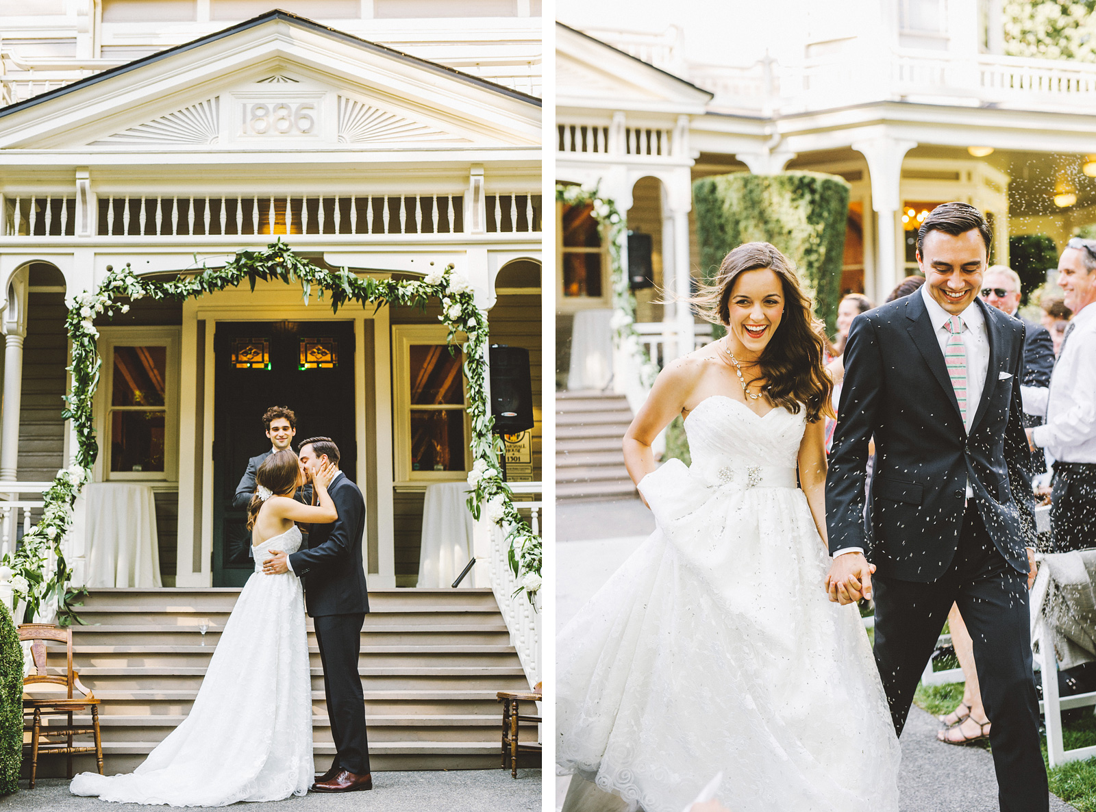 Bride and Groom's first kiss and lavender throw | Fort Vancouver Wedding in Washington