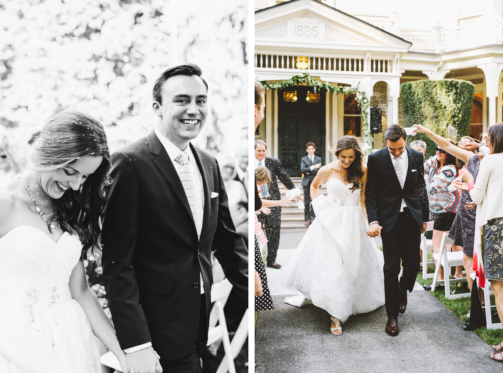 Bride and Groom exiting the Marshall House | Fort Vancouver Wedding in Washington