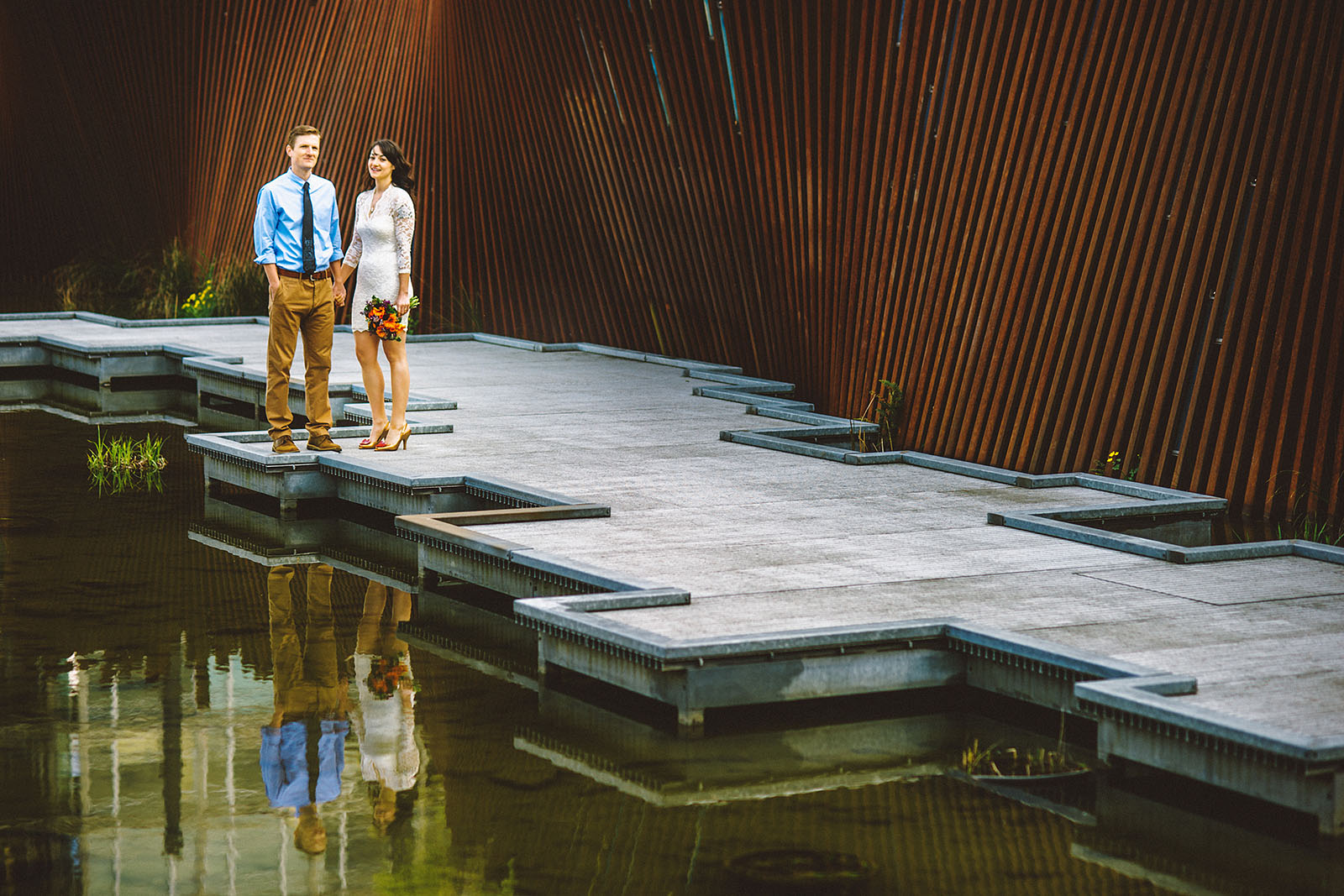 Bride and Groom portraits at Tanner Springs Park | Portland Courthouse Wedding