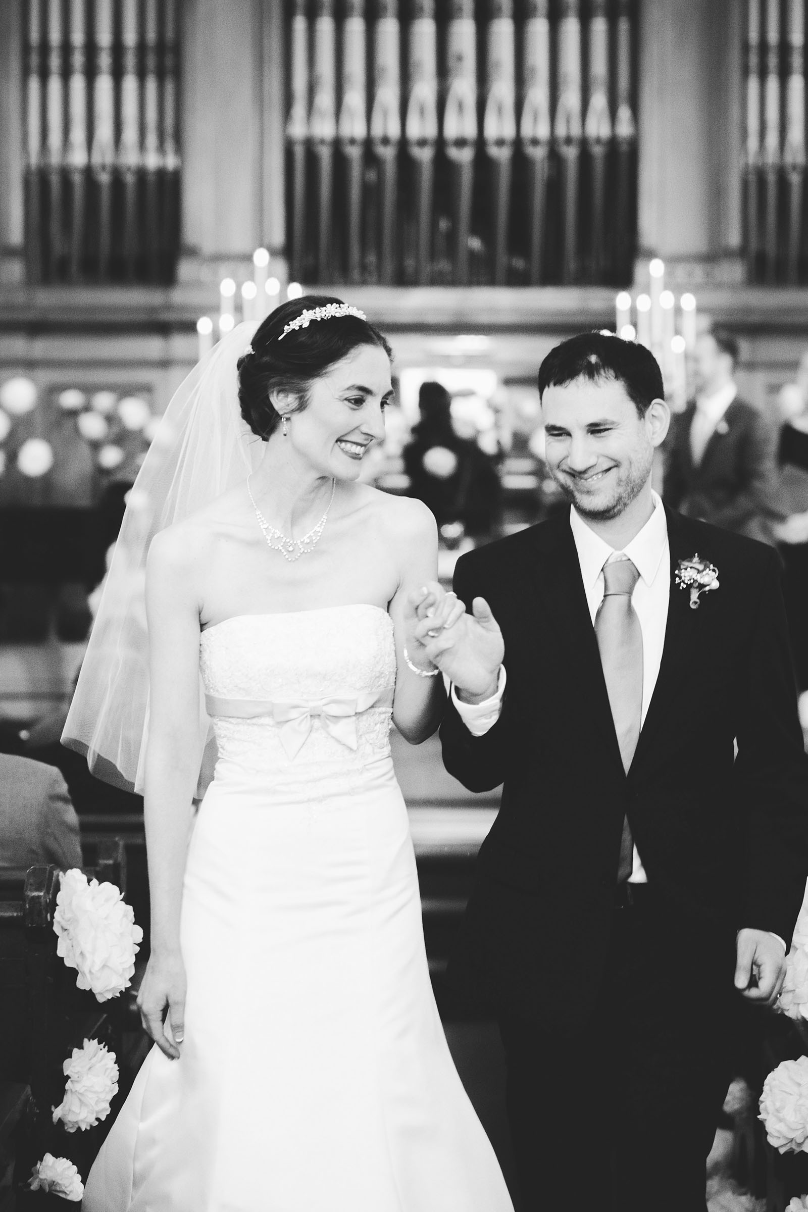 Bride and groom walking down the aisle | Old Church Wedding Photos