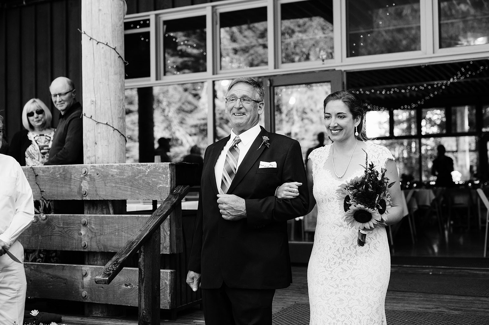 Emotional father walking his daughter down the aisle | Mazama Lodge Wedding