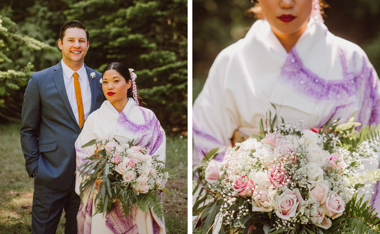 Portraits of bride and groom in the forest trail | Olympic National Park Wedding