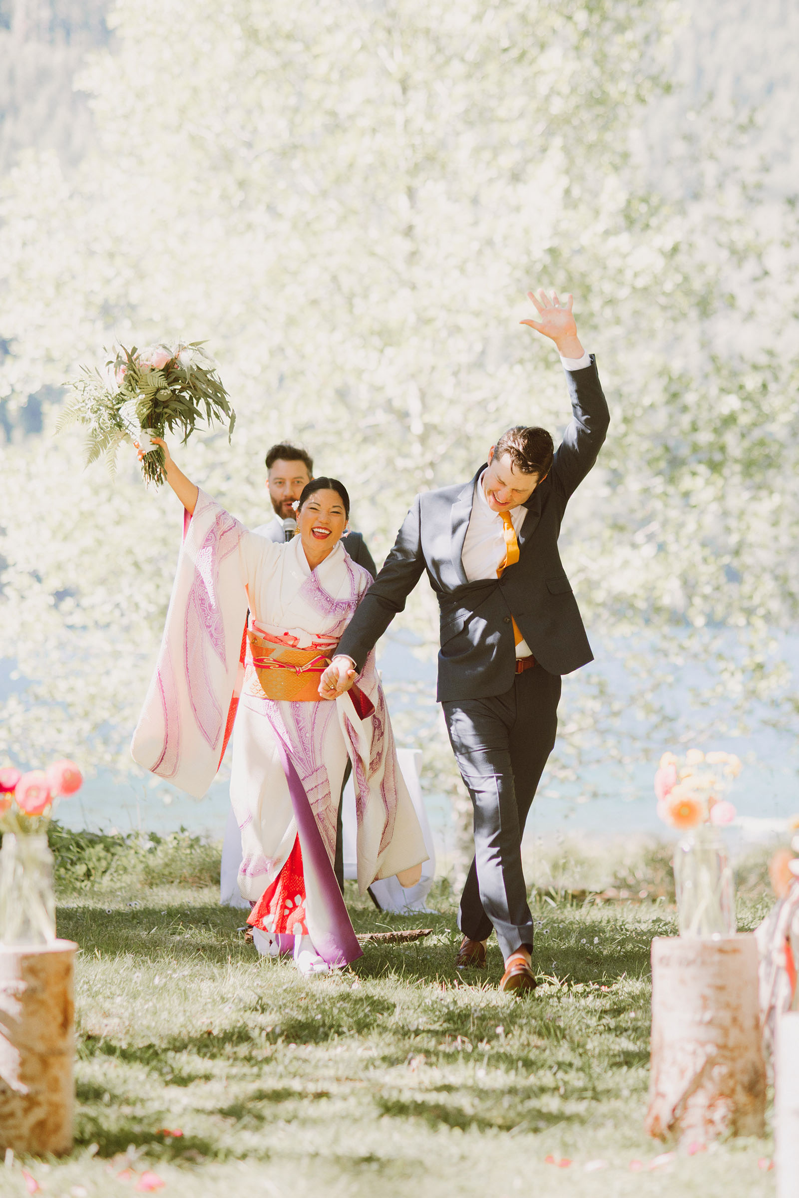 Bride and Groom's grand exit from the ceremony | Olympic National Park Wedding