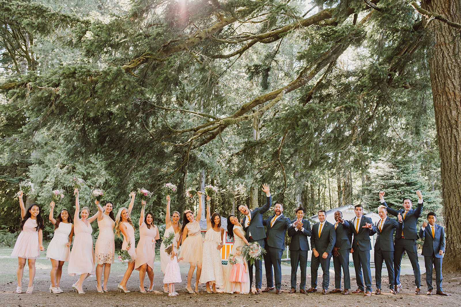 Group photo of the wedding party cheering | Olympic National Park Wedding