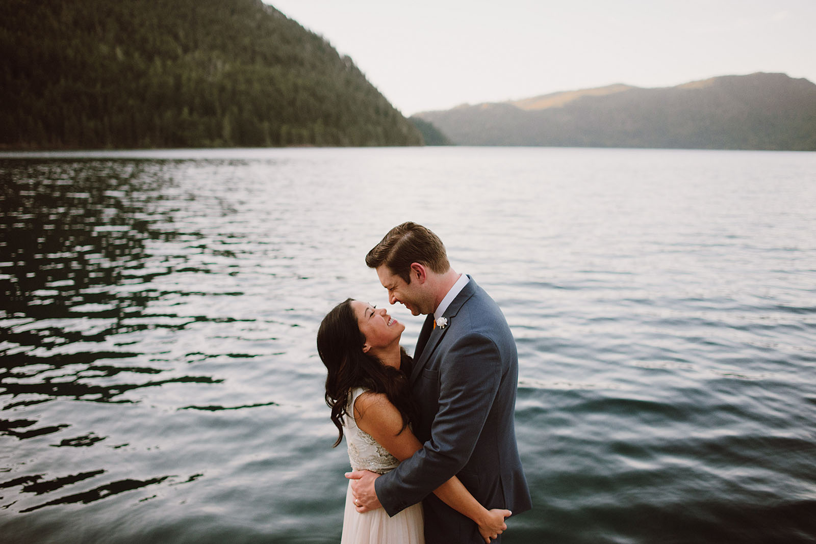 Bride and Groom portraits on Lake Crescent | Olympic National Park Wedding